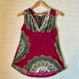 Anthropologie Meadow Rue Magenta Paisley Boho Tank, XS